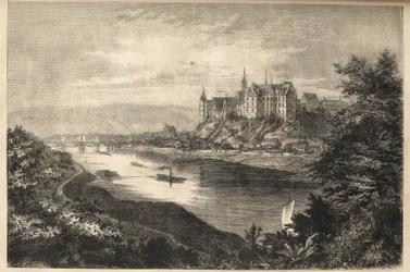 Albrechtsburg slott - Sachsen -Tyskland - Slottet Albrechtsburg i landet Sachsen i Tyskland - gravyr - 1866