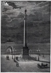 Alexanderkolonnen i St. Petersburg, Ryssland - Alexanderkolonnen i Sankt Petersburg - gravyr från 1870