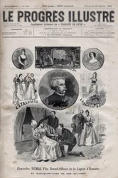 Alexandre Dumas Jr. - Grand Officer of the Legion of Honor och några av hans verk - gravyr i "Le Progres illustrious"" från 1895