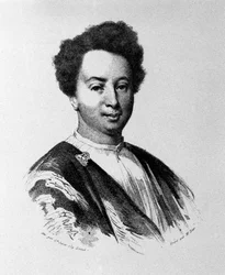 Alexandre Dumas vid trettiofem års ålder, gravyr från 1800-talet