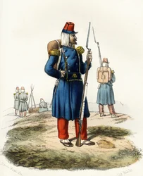 Algeriet, lätt infanteri av den franska armén i Afrika under 1830-expeditionen. I "" Storia d