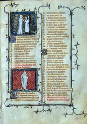 Allegorisk representation av kärlek som spelar Malebouches fällor, under karaktären av abstinensminiatyr i "" Roman de la rose"" av Jean de Meun, Jean de Meung eller Jean Chopinel, Jean Clopinel (v.1240-1305), cirka 1370. Paris, Bibliotheque Sainte Ge