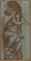 Allegory of Peace (penna och brunt bläck samt lavering på blått liggande papper; lagd)
