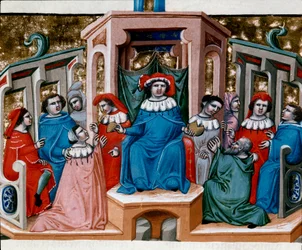 Allegori om miniatyrlagen hämtad från Justinian Code (Codex Justinianus), en samling lagar och institutioner publicerade under den romerske kejsaren Justinian I av Bysans (483-565)