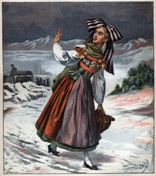 Alsacesk kvinna i regional dräktgravyr från 1892.