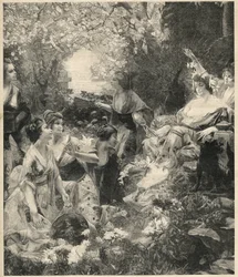 Amaterasu solens gudinna (solens gudinna) gravyr av Paul Francois Quinsac (1858-1929) - Gravyr från 1899