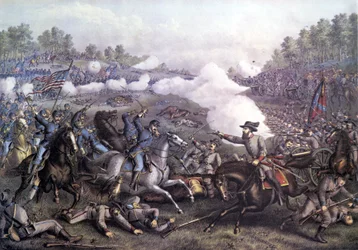 Amerikanska inbördeskriget (1861 - 1865): Slaget vid Opequon eller tredje slaget vid Winchester, Virginia 19 september 1864. Gravyr från 1800-talet.