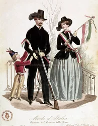 En elegant patriotisk familj vid tiden för Risorgimento (litografi