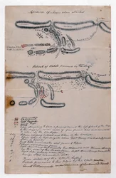 Kommenterad skisskarta över slaget vid Boomplaats, 29 augusti 1848 (papper)