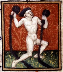 Vattumannen. Miniatyr av ett horoskop. 1400-talsmanuskript. Bibl. Trivulziana, Milano.