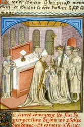 Ärkebiskop krönte Philippe Auguste 1179 - Belysning av medeltiden (ref. 512, 226r) Begär tillstånd från kommunalbiblioteket i Toulouse (tel: 05 62 27 66 66)