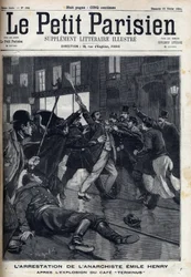 Gripande av anarkisten Emile Henry (1872-1894) efter explosionen av caféet "Terminus"" i Paris. Gravyr i "" Le Parisien""