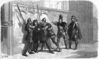 Arrestering av basarden av Rubempre under Ludvig XI:s rege. Gravyr av 1800-talet.
