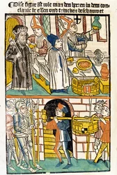 Ankomst av mat så att medlemmarna av konciliet i Konstanz (1417) under vilket påven Martin V valdes kunde äta. "Das Concilium"