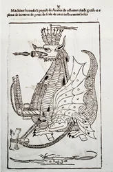 Krigskonst: studie om militärmaskineri. "" Arabica machina"", arabisk maskin för att belägra en stad, illustration från 