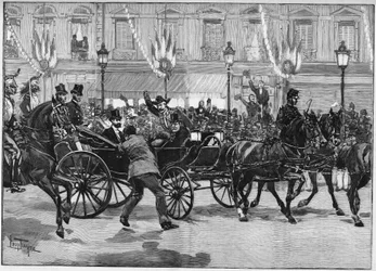 Mordet på republikens president Sadi Carnot (1837-1894), av anarkisten Caserio. 24 juni 1894.