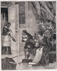 Vid den tidpunkt då Marie de Medicis pläderade för sin sak gick kardinalen in (Journee des dupes), en illustration i "Paris a travers les siecles" av Kenouillac