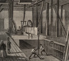 Atelier de drilling du well artesian de Passy. Gravyr från 1856 i "Le Musee Des Sciences""