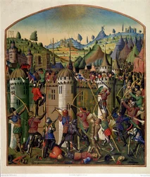 Attack av Philippe Augustes slott med utsikt över Paris och Montfaucon-galgen under 100-åriga kriget, mitten av 1400-talet.