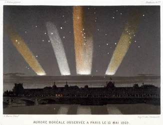 Aurora Borealis observerad i Paris den 13/05/1869 - i "" Magnetism and Electricity"" av Amédée Guillemin