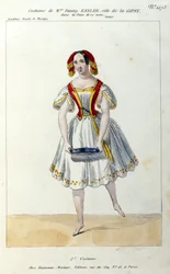 Den österrikiska dansaren Fanny Elssler (1810-1884) i baletten "La gipsy"" 1839 1800-talstryck