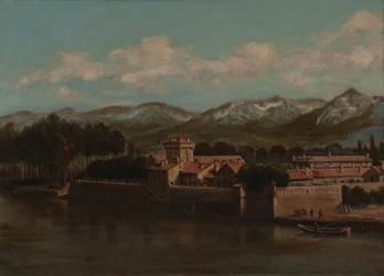 Isères stränder i Grenoble, bergsutsikt 1864 (Olja på duk)