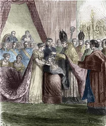 Dop av Napoleon François Charles. (Napoleon II) Kung av Rom, son till kejsar Napoleon I (1769-1821), vid Notre-Dame de Paris, 9 juni 1811.