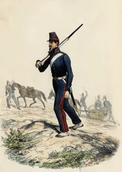 Franska arméns bergsartilleribataljon i Algeriet 1830, i "Ancient and Modern Algeria" av Leon Galibert