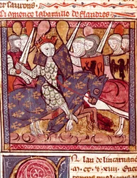 Slaget vid Flandern miniatyr från "" Grandes Chronicles de France"" 1375-1379 kommunala biblioteket, Castres