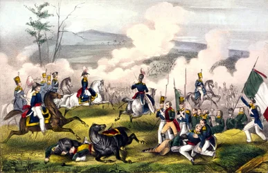 Slaget vid Palo Alto: den 08/05/1846 mellan 2900 amerikaner under general Taylor och 6000 mexikaner under general Arista. Gravyr 1800-talet.