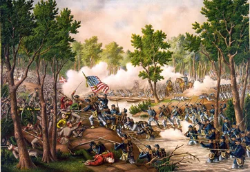 Slaget vid Spottsylvania mellan 8 och 18/05/1864. Gravyr v. 1888.