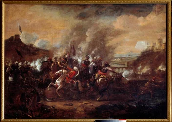 Slaget vid Wien: "Turkarnas upphävande av belägringen av Wien i september 1683" Seger för trupperna i den kristna koalitionen ledd av John III Sobieski, Leopolid I och Karl av Lorraine. Anonym målning från 1600-talet. Nancy, muséhistoria