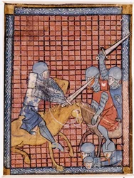Slaget om riddare. Franskt manuskript. Början av 1300-talet.