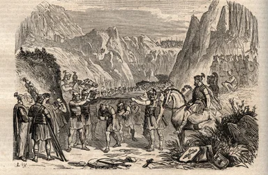 Slaget vid Caudinska passen - Slaget vid Caudinska passen (Furculae Caudinae) - 321 f.Kr. mellan romarna och samniterna under det andra samnitiska kriget - Andra samnitiska kriget, slaget vid Caudinska passen 321 f.Kr., konsulerna Tiberius Vetus romerska