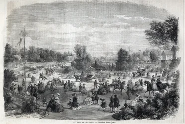 Vackra dagar på Bois de Boulogne i Paris. Gravyr i "The Illustrious Universe"