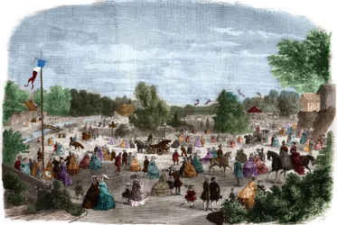 Vackra dagar på Bois de Boulogne i Paris. Gravyr i "The Illustrious Universe"