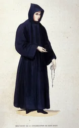 Benediktiner från församlingen Saint Maur. Gravyr från ett album på religiösa beställningar, Paris