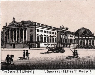 Berlin, Tyskland: utsikt över operan och kyrkan St. Hedwig (Opera och Saint Hedwig). i "" Världen illustrerar 168 vyer"" Odaterat (slutet av 1800-talet)