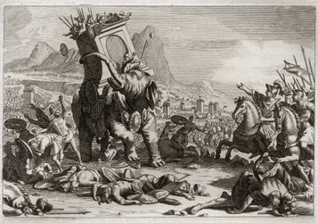 Bibeln från Royaumont, Gamla testamentet: Eleazars mod. Seleucidkungen Antiochos V Eupator, son till den ohelige Antiochos IV Epifane (175-164 f.Kr.), kämpade efter sin fars död mot Judas Machabee (Maccabee, Macabee). Extraordinär handling av Ele