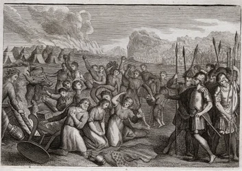 Bible of Royaumont, Gamla testamentet: Förstörelse av Hai. Josua, efter Jerikos ruin, anfaller staden Hai (Ai), där han stöts tillbaka först på grund av Akans brott (Achan, Achar, Hacan, Hacar), men efter Akans straff; han tar ci