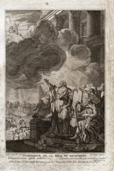 Bibeln från Royaumont, Gamla testamentet: Moses vänder sig till Gud ("Herre, sänd vem du måste sända"). Frontispice. Illustration från 1811.