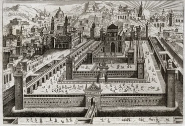 Bibeln från Royaumont, Gamla testamentet: Salomos tempel. Salomo byggde templet i Jerusalem. Illustration från 1811.