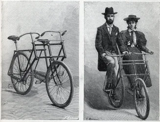 Cykeln har två säten från tillverkaren "" Punnett Cycle"" utan och med cyklister. Gravyr i "" La Nature""