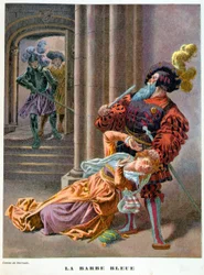 Blått skägg (förvånad över att ta en kvinna i håret). 1800-talsillustration.