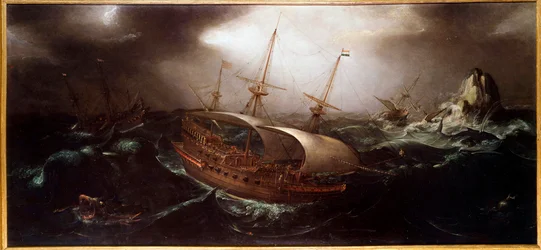 Båtar i målningen Tempete Anonymous. 1600-talets Paris, marint museum