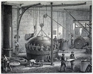 Pannor för vulkanisering av gummi med våt ånga - i "" The wonders of industry"" av Louis Figuier