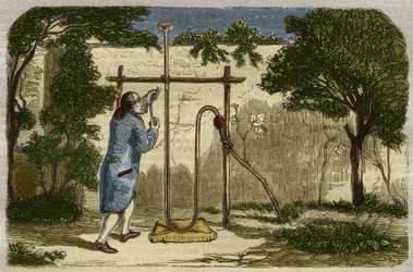 Botanik: Stephen Hales (1677-1761) erfarenhet av sjuans uppstigningskraft 1727. Gravyr från 1859 i "" Le Musee Des Sciences""