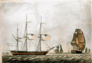 Brittisk fregatt på 1700-talet (tryck från 1800-talet)