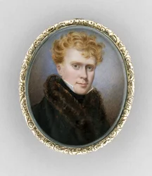 Brosch med porträtt av en man, ca 1840 (akvarell på elfenben