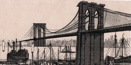 Brooklyn Bridge i New York, USA i "The World Illustrates 168 Views" Odaterat (slutet av 1800-talet)